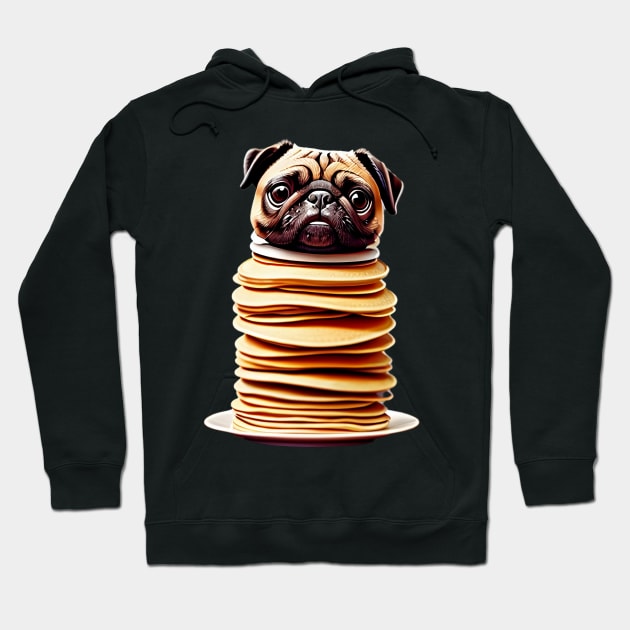 Cute Pug on Pancakes - Adorable Pug Head on Stack of Pancakes T-Shirt Hoodie by fur-niche